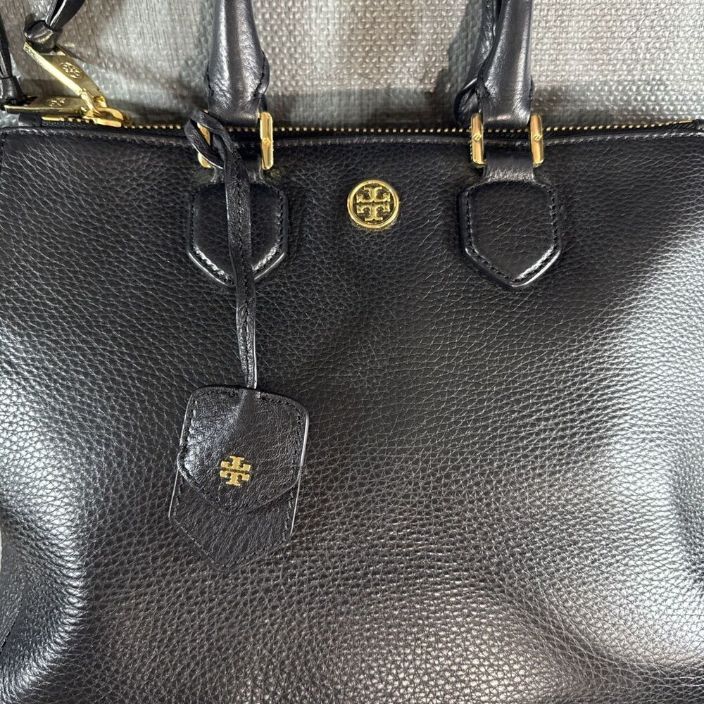 Tory Burch Robinson Pebbled Black Leather Satchel Tote Handles Strap - Picture 2 of 15